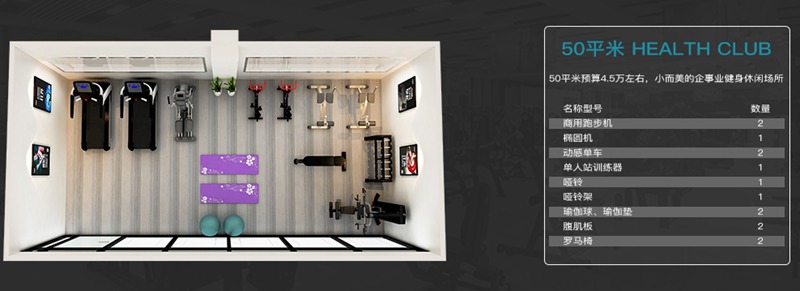 50平方健身室-谈求吧健身器材企事业健身解决方案